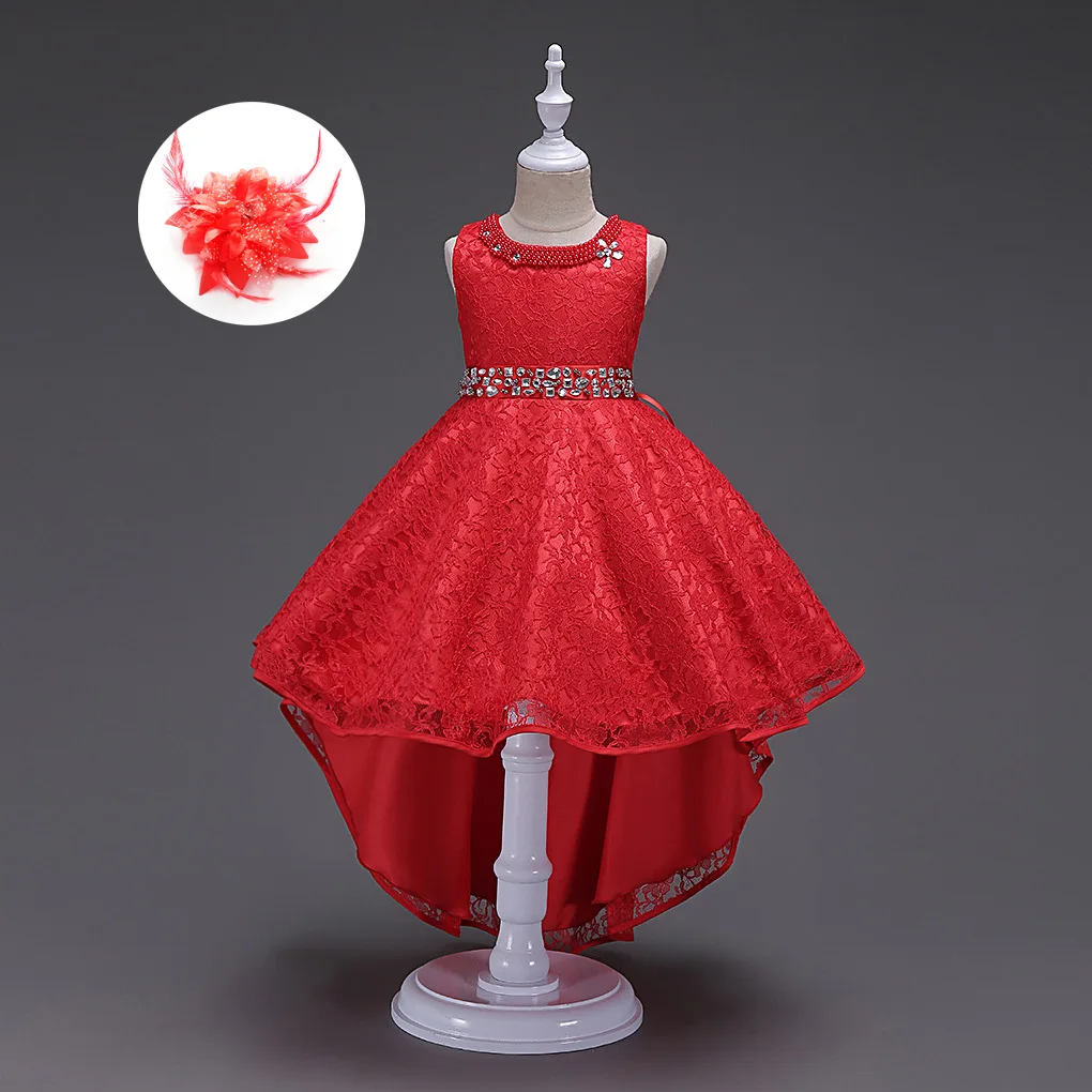 

Sleeveless Rhinestone Belted Wedding Party Kids Long Dress Party for Teenage Children Clothing Evening Dresses with Pearl