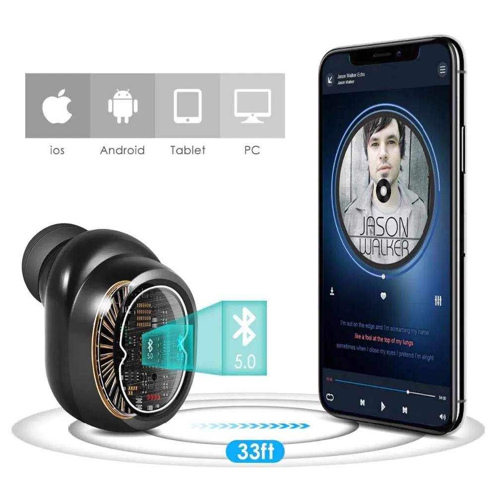 Беспроводной Bluetooth 5,0 гарнитура наушники Спорт музыкальный наушников Водонепроницаемый работает ухо бутон для iphone 6S 7 8 X Xiaomi sony huawei