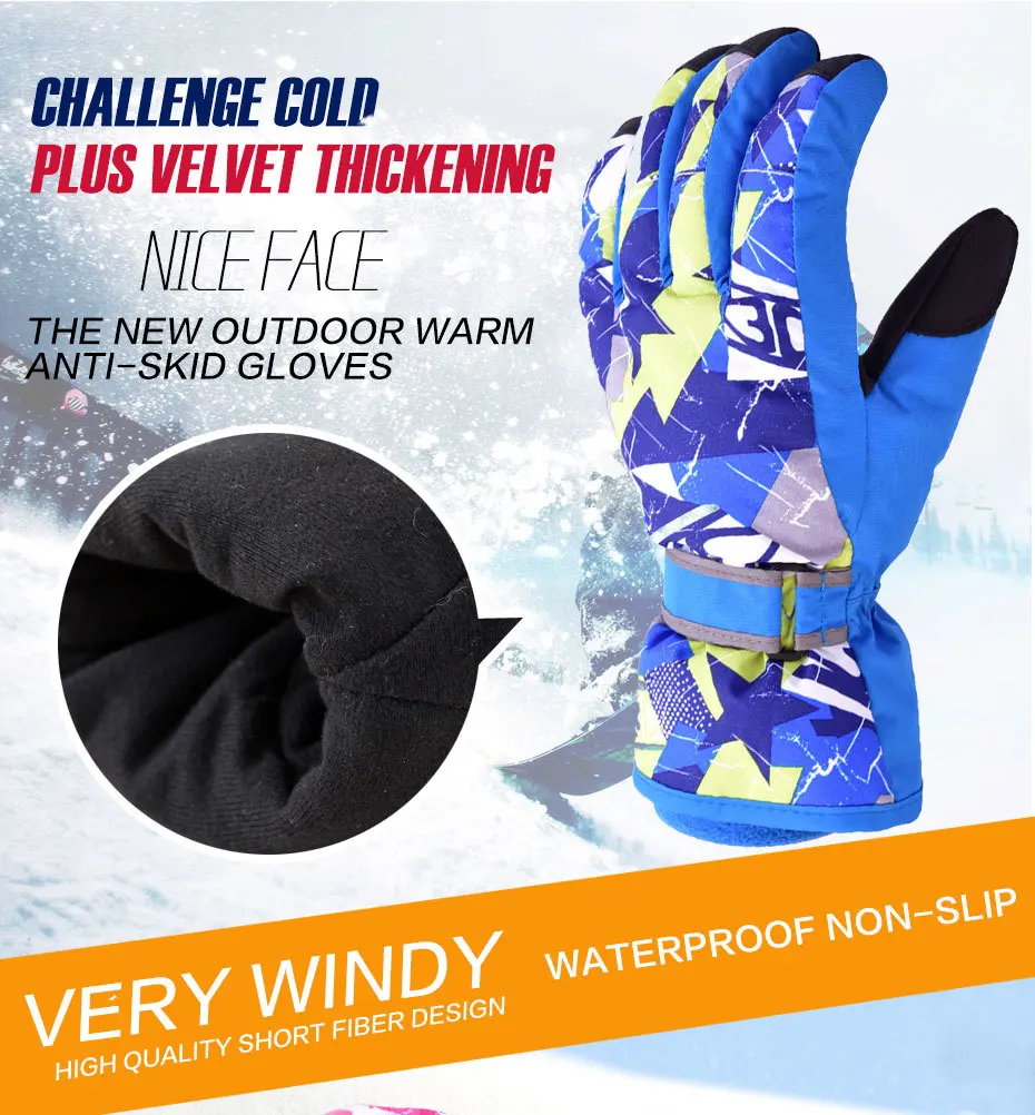 Детские зимние теплые лыжные перчатки для мальчиков и девочек, спортивные водонепроницаемые ветрозащитные зимние перчатки для езды на велосипеде, сноуборде, лыжах, перчатки для детей