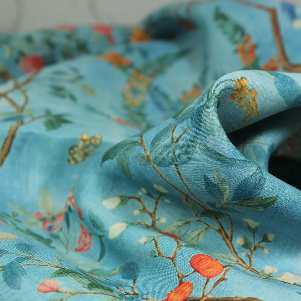 

Pure Ramie Printing material High-count high-density fine gown dress jacket fabric for dress Summer fabric