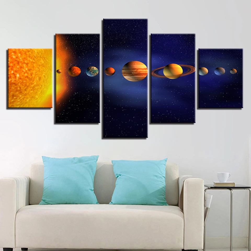 

Artworks Prints Modern Decor Living Room Or Bedroom 5 Pieces Universe Planets Picture Framework Wall Art Modular Canvas Painting