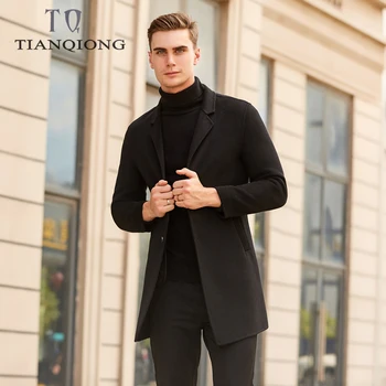 

TIAN QONG Brand Men's Clothing 2019 Autumn Winter New Cashmere Coat High Quality Black Business Casual Long Woolen Jacket Male