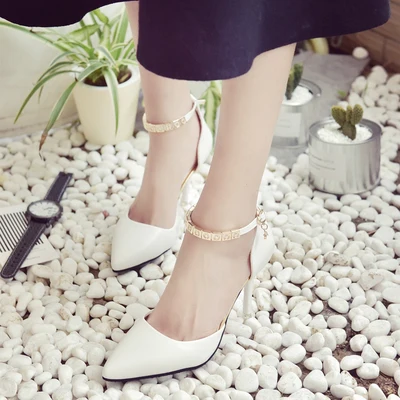 

Explosion models wild women's shoes pointed high-heeled shoes with a word buckle with white single shoes with bridesmaid shoes