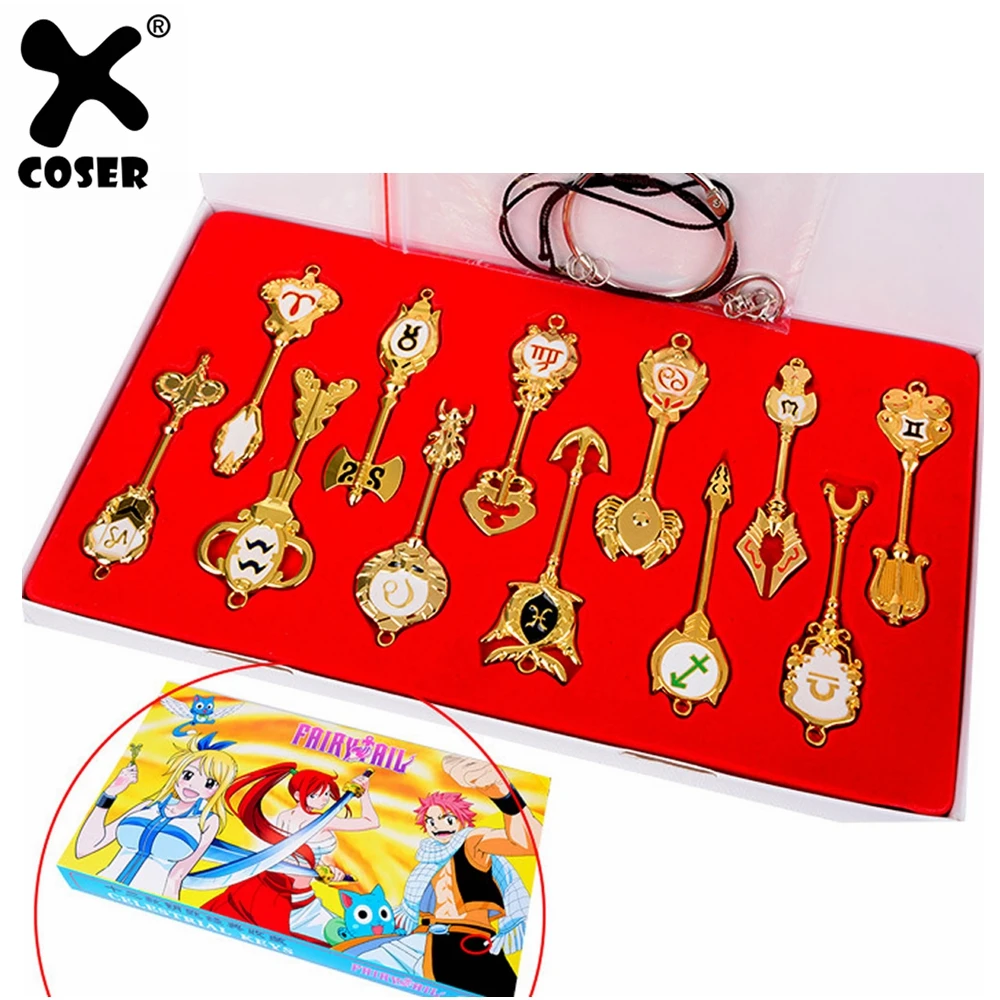 

XCOSER Fairy Tail Lucy Keys 12pcs Zodiac Zinc Alloy Golden Key Set Cosplay Keychain Pendant Collection 2018 Christmas Gift