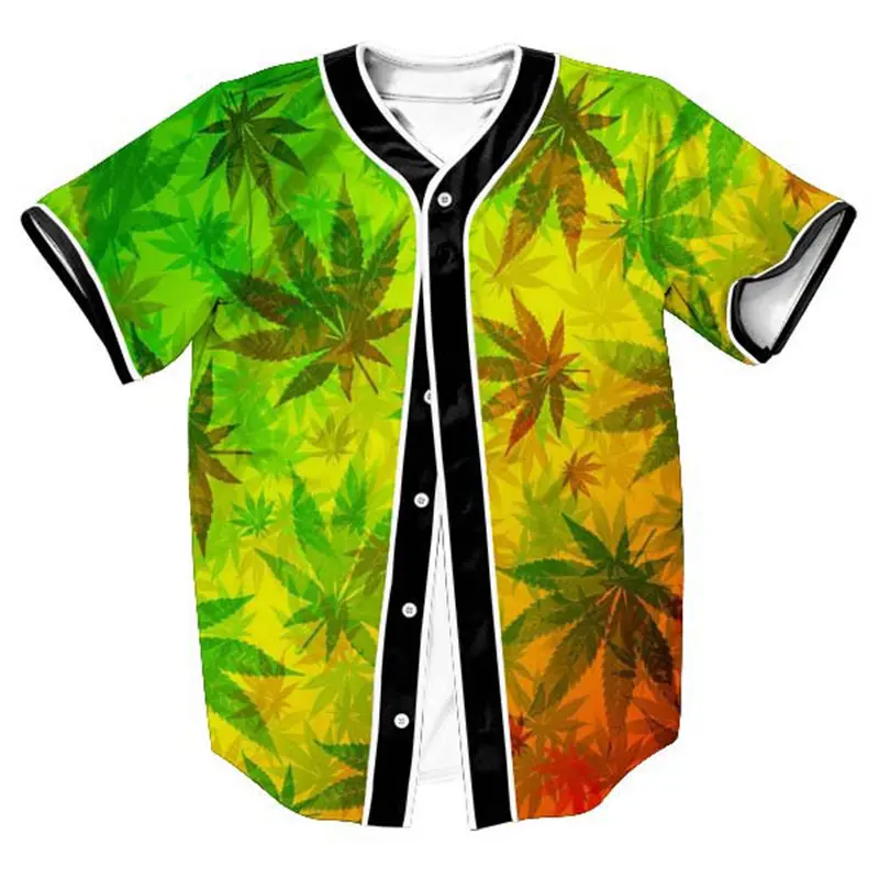 Fashion 3d Baseball Jersey Men Women Summer Style Green Leaf 3d
