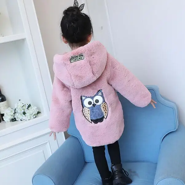 Autumn Winter Baby Girl Clothes Faux Fur Fleece Owl Coat Warm Jacket 4-14T Girls Hooded Toddler Kid Outwear DF84 | Детская одежда и