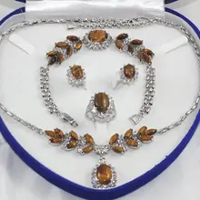 Белый GP инкрустация тигровый глаз ожерелье браслет серьги кольцо кварцевые изысканные свадебные широкие часы Крылья Женщины королева