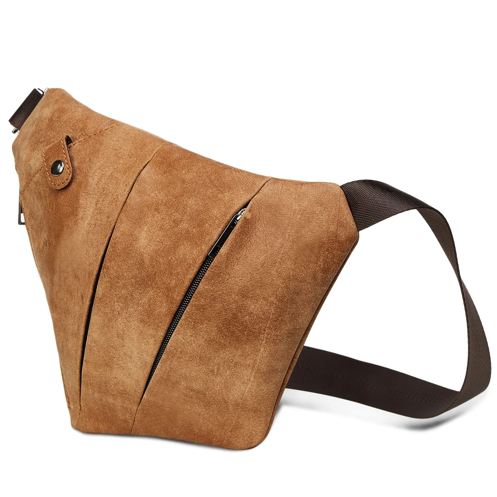 

TRASSORY Men's Chest Bag Fashion Casual Riding Crossbody Chest Shoulder Bag Genuine Leather Gun Bag