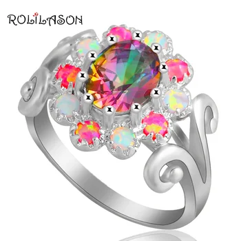 

4.68g Red and Green fire Opal silver plated Stamped Ring Mystic Zircon Wedding jewelry for women Rings USA size #6#7#8#9 OR602