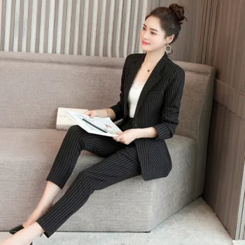 

New women's suit two-piece suit (jacket + pants) women's striped single buckle slim suit ladies business office formal suit