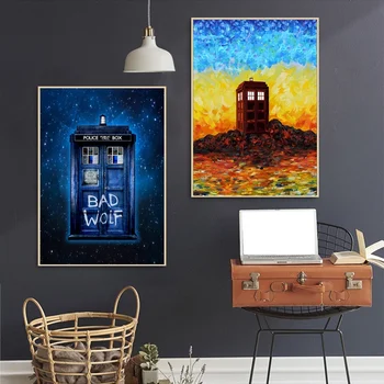 

Home Decor Canvas Painting Pictures Wall Art Doctor Who Phone Box TV Series Prints Nordic Style Watercolor Poster Living Room