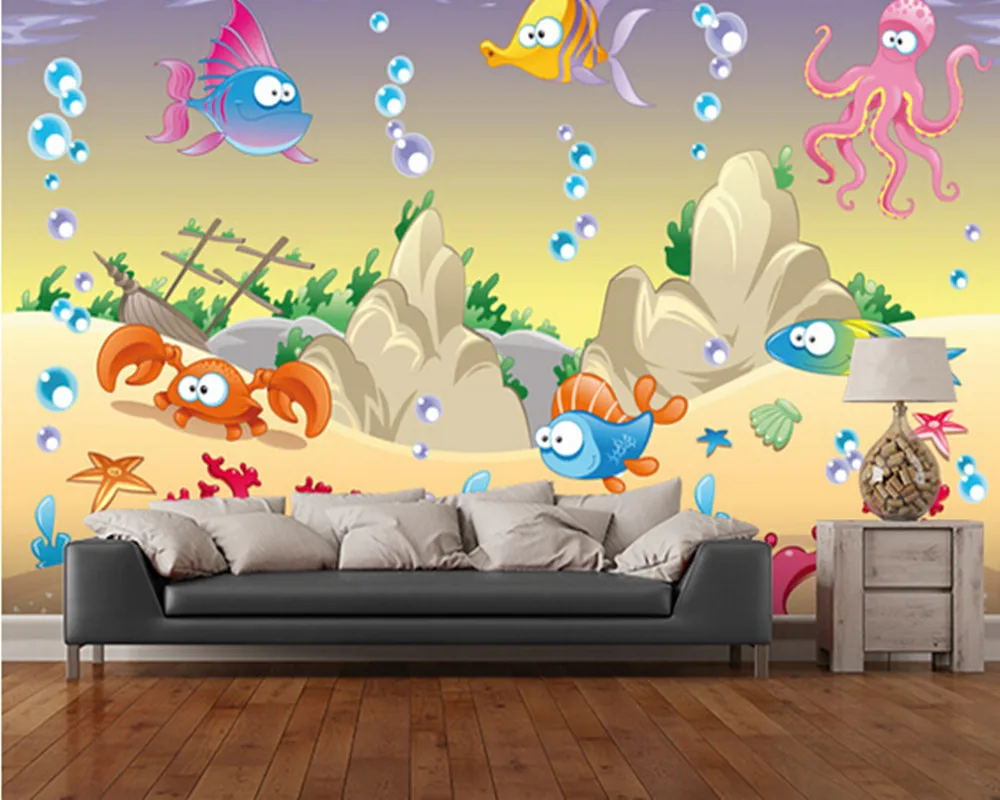 Пользовательские papel де parede infantil морские создания 3D мультфильм обои для детской