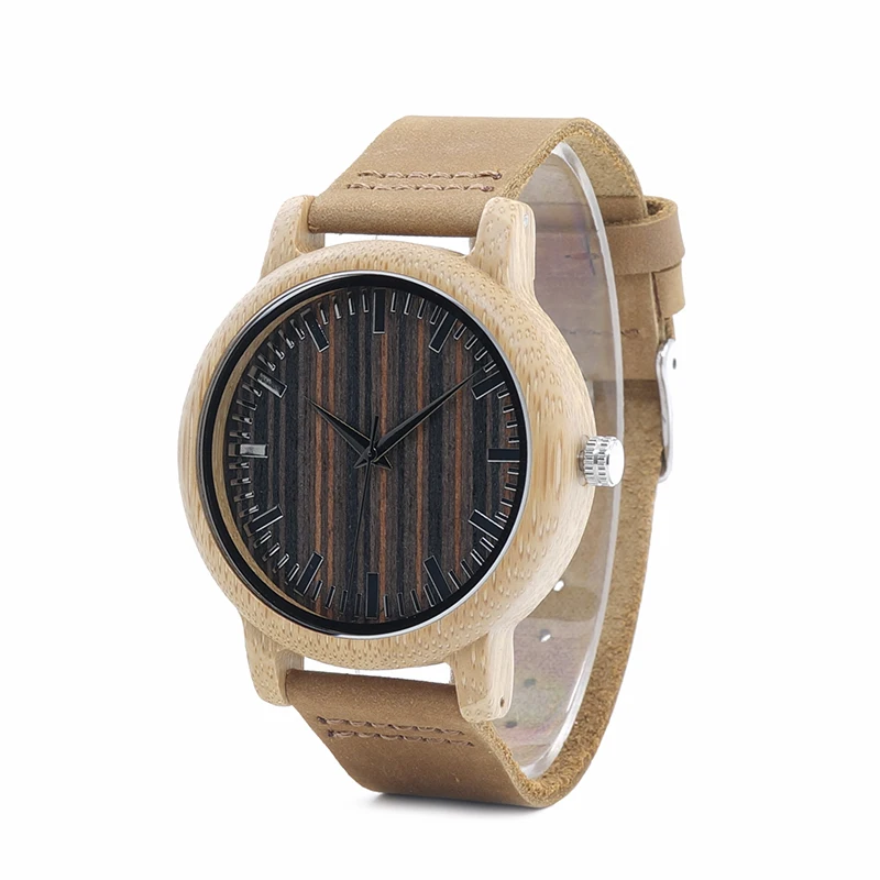 BOBO BIRD WH08 Bamboo Watch Wooden Dial Face with Scale Men Quartz Watches Leather Straps relojes mujer marca de lujo 2017