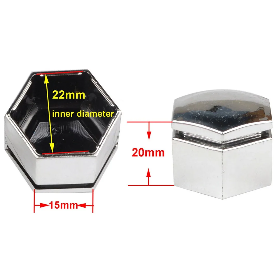 Mayitr 20pcs Auto Hub Screw Cover 22MM Wheel HEX Nut Bolt Cap Cover+Removal Tool for Car Socket Protection Chrome