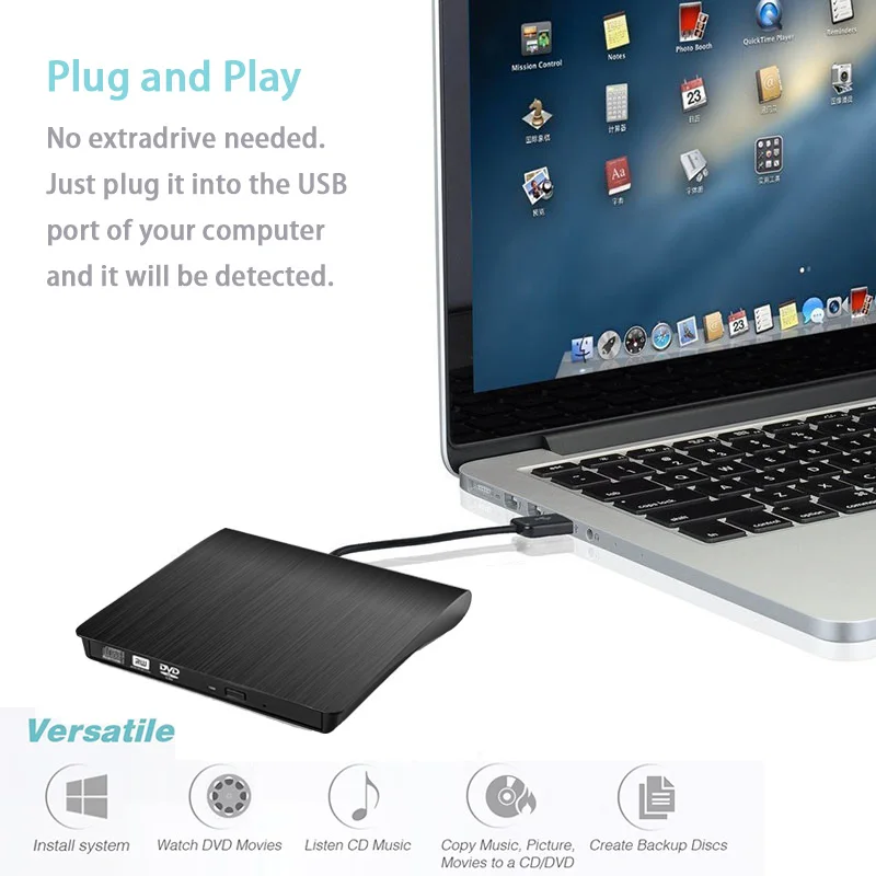 YiYaYo Внешний USB 2,0 CD/DVD Плеер ридер ультра портативный DVD-R горелки Писатель всплывающий мобильный привод для ноутбука Mac OS Windows