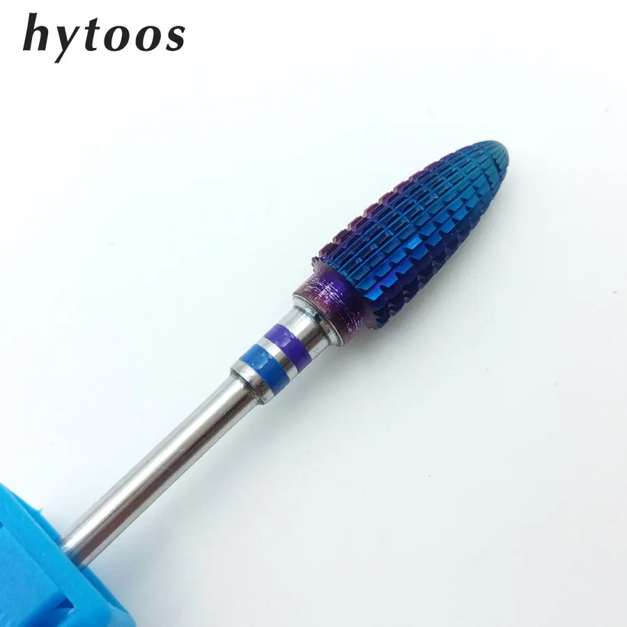HYTOOS Blue Tungsten Carbide Burrs Nano Coating Nail Drill Bit 3 32 Metal Bits For Manicure