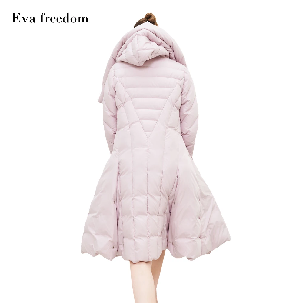 Eva freedom новинка хит продаж зимняя тонкая юбка маятниковый пуховик с капюшоном