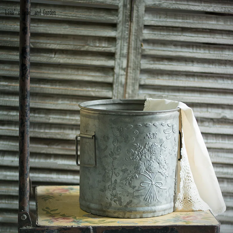 

newly galvanized handmade retro antique s/2 bucket pot