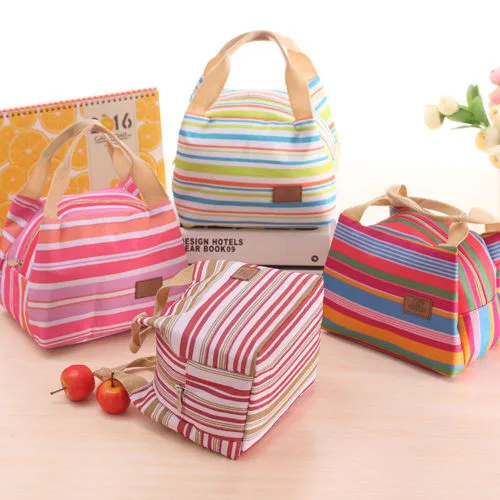 

1Pc Insulated Portable Thermal Cooler Stripe Lunch Carry Tote Storage Bag Travel Picnic Box
