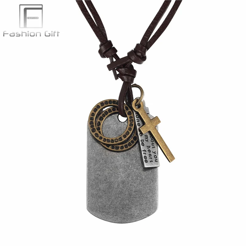 

Fgifter Military Dog-Tag Necklace for Men Cool Army Jewelry Adjustable Leather Chain Choker Male Necklaces