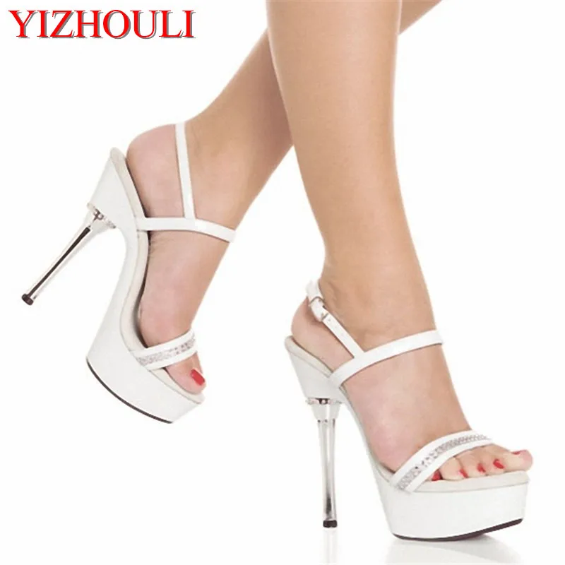 5 inch Crystal Platform Sandal with Rhinestone Straps clear shoes lady fashion high heels 14cm sexy clubbing Dance Shoes silver