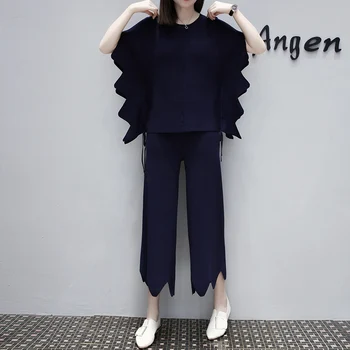 

Plus Size 4xl Wide Leg Two Piece Set Top And Pants Office Lady Chemise Femme Summer Costume Batwing Sleeve Tracksuit Women