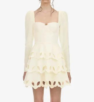 

2019 Autumn Winter White/Black Velvet Dress Women Elegant V-neck Long Sleeve Short Ruffles Layer Dress Vestido