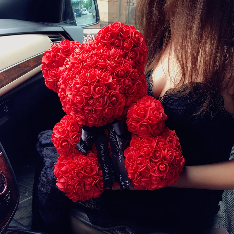 Christmas Gift 40cm Red Bear Rose Artificial Soap Roses Teddi Bear Eternal Rose Flower Valentine Garland Gift Girl Friend Love