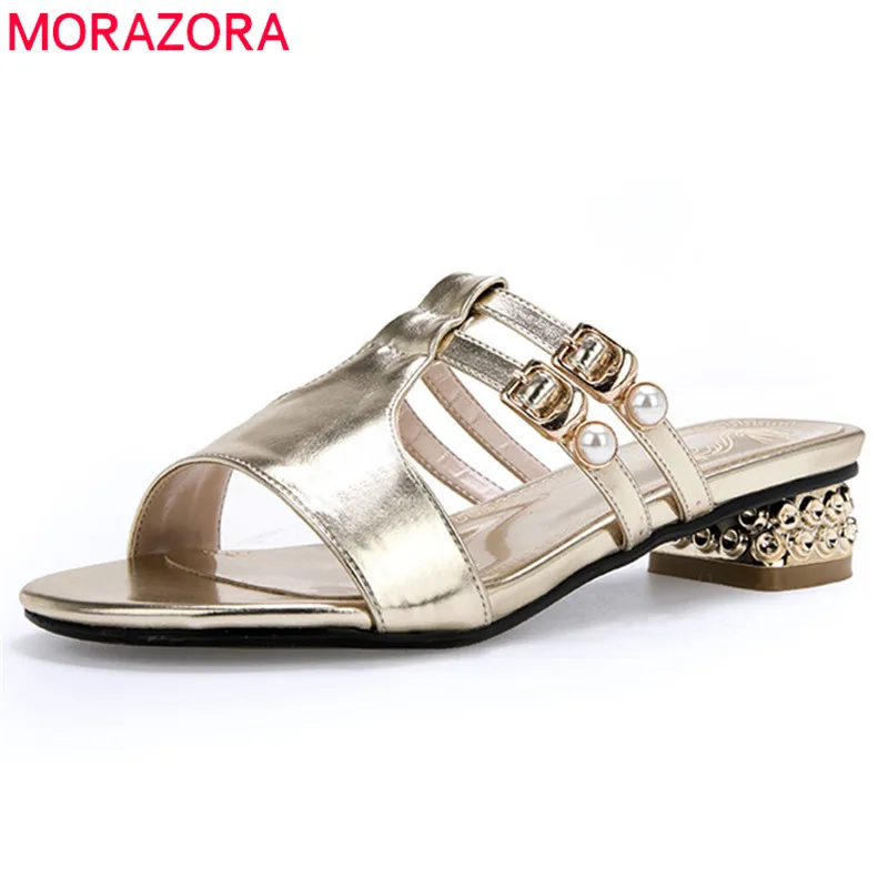 

MORAZORA 2019 new arrival women sandals simple solid colors summer shoes square heels slipper comfortable casual shoes woman
