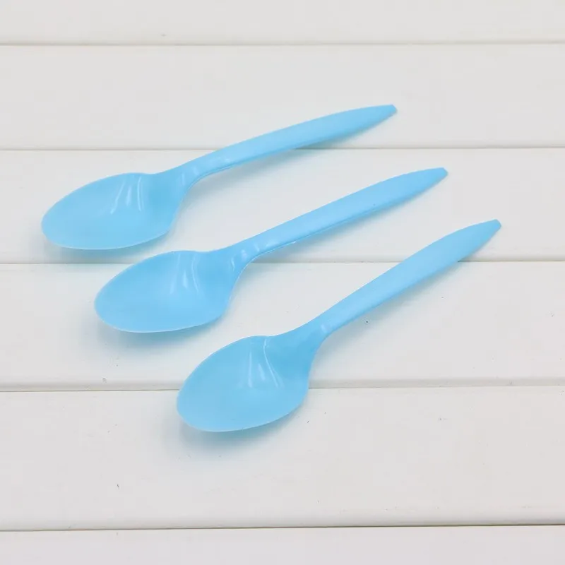 

Happy Birthday Party Decoration Tableware Boy Girl Kids Favors Blue Plastic Spoon Baby Shower Events Supplies 24pcs\lot