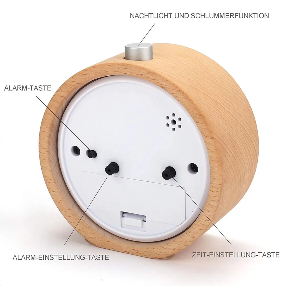 Lovely Hot Small Alarm Clock with Night Light Wood Classic Round Silence Table Clocks Snooze Function LXY9 AU07