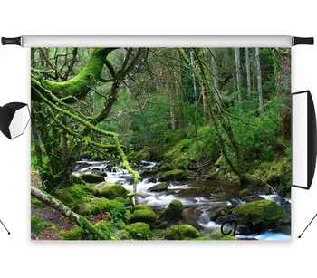 

LB Polyester & Vinyl Rainforest Creek Moss Trunk Leaves Nature Studio Backdrop Photography Photo Props Photographic Background