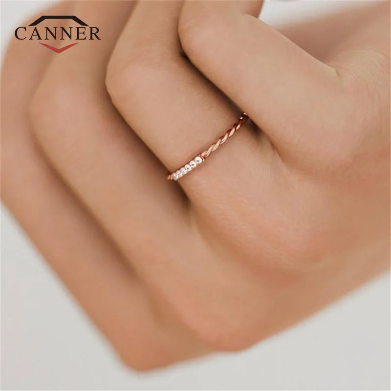 CANNER Rose Gold Color Spiral Zircon Ring Simple Temperament Fashion Ring for Women Jewelry TH
