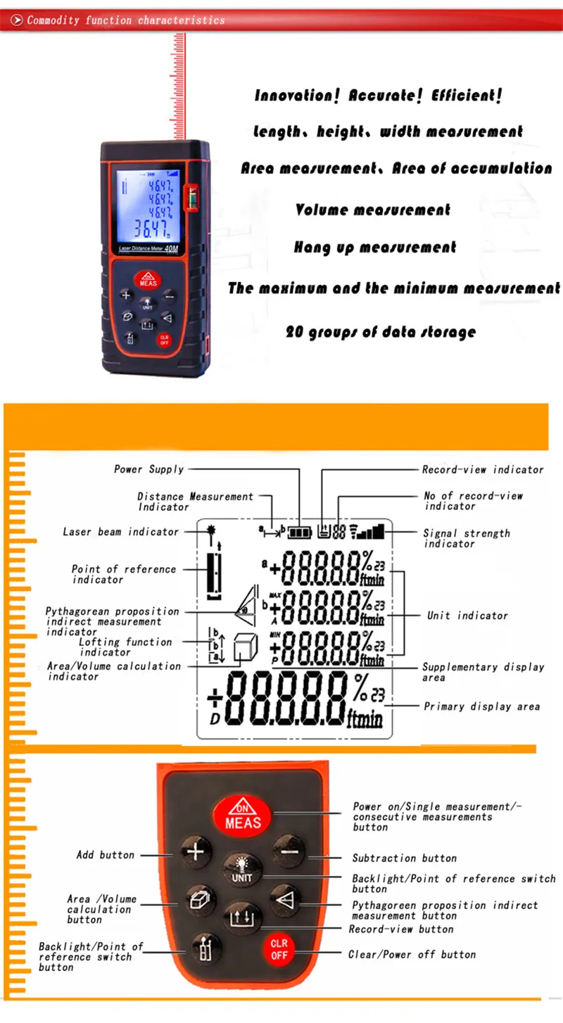 Laser Distance Meter 40M 60M 80M 100M Laser Rangefinder Laser Tape Range Finder Trena Ruler Diastimeter Building Hand Tool D1013 (1)