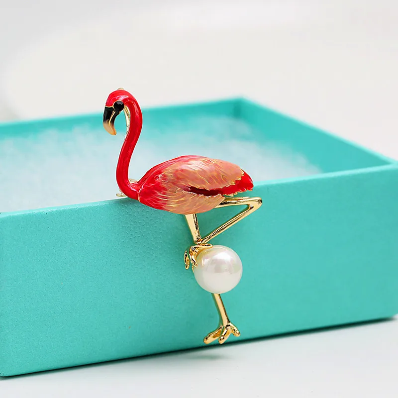 Pretty Red Enamel Flamingo Brooch Animal Pins Broaches Women Jewelry Accessories RZX002in