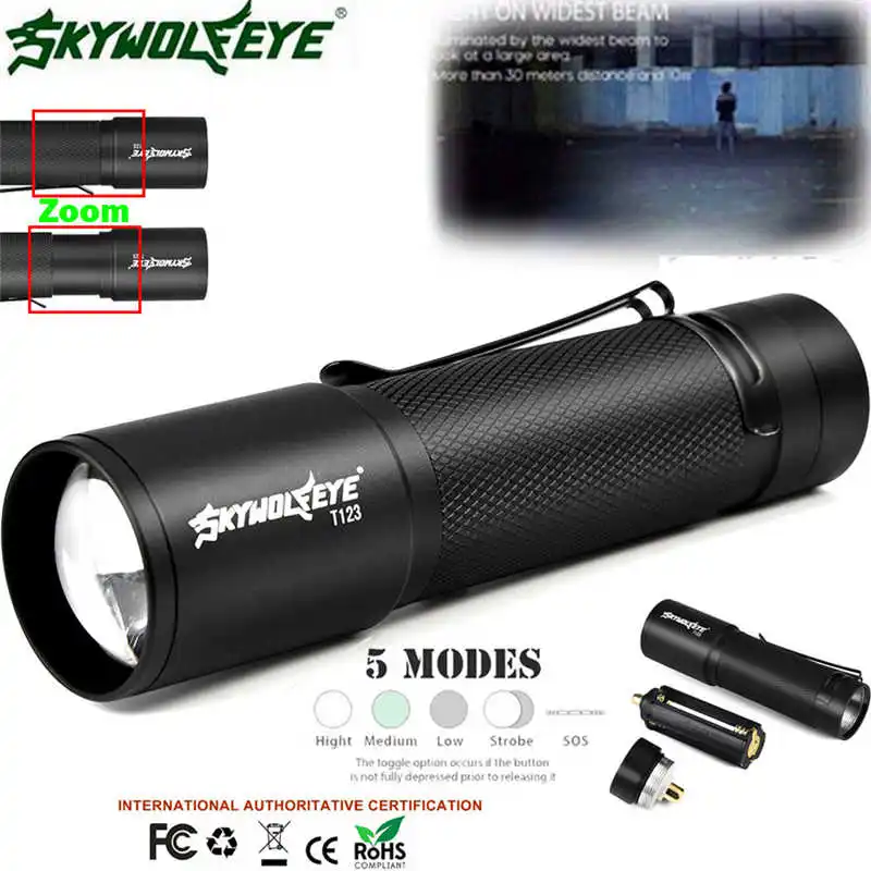 XM-L T6 Zoomable Tactical 18650 Flashlight Military Zoom Torch Lamp  led flashlight 18650 powerful led flashlight #4A30 (8)