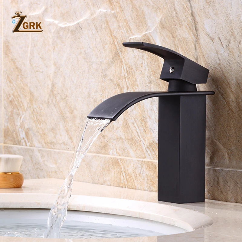 

ZGRK Basin Faucet Modern White Bathroom Faucet Waterfall faucets Single Hole Cold and Hot Water Tap Black Basin Faucet Mixer Tap