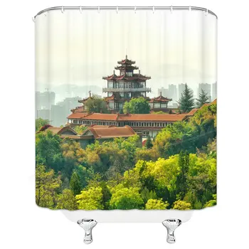 

Unique Design Beautiful Attic Green Tree Picture Hanging Shower Curtain Waterproof Mildew Polyester Fabric Home Bathroom
