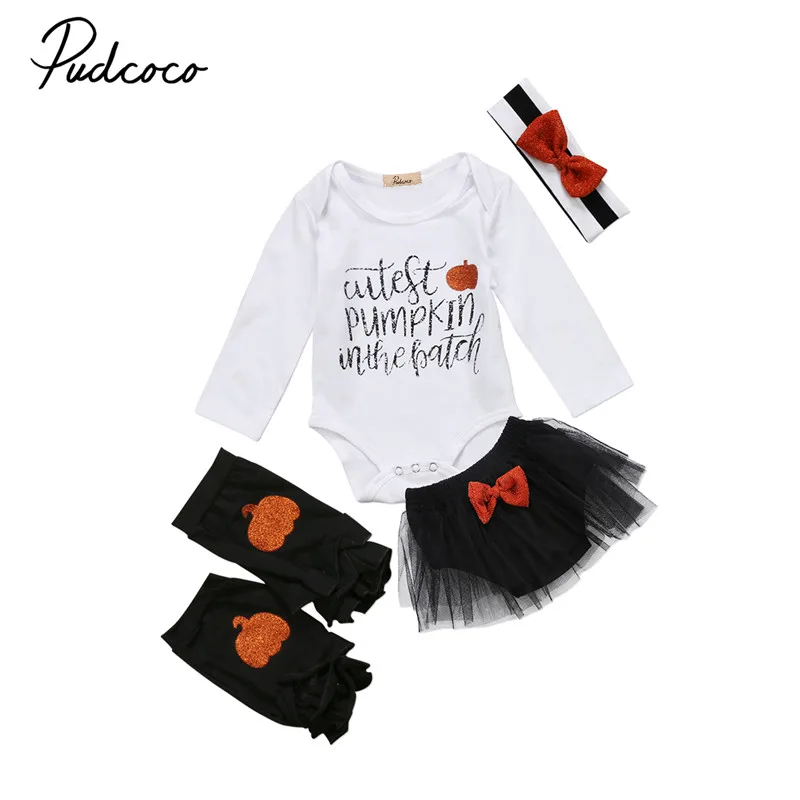 

Pudcoco Newborn Baby Girl Long Sleeve Pumpkin Romper+Tutu+Leg Warmer 4PCS Outfit Clothes