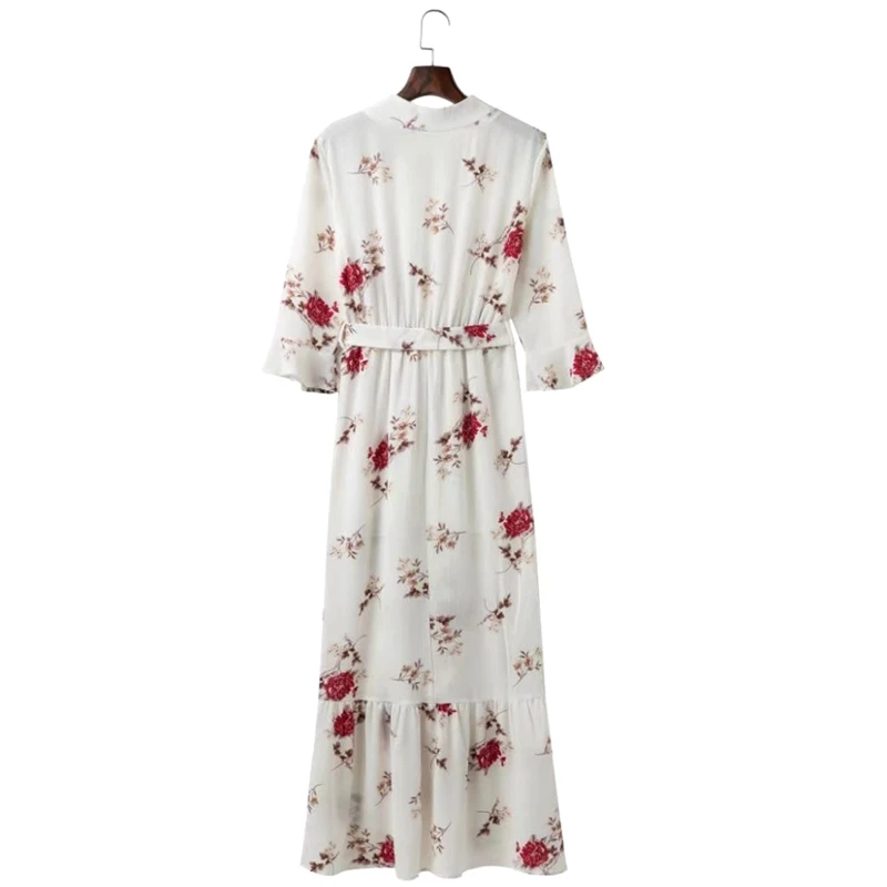 round neck flounce floral printed bell sleeve maxi dress round neck flounce floral printed bell sleeve maxi dress