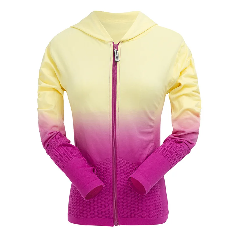 KARYZON Gradient Color Sports Jacket Yoga Gym Compression Tights Sport T font b Shirt b font