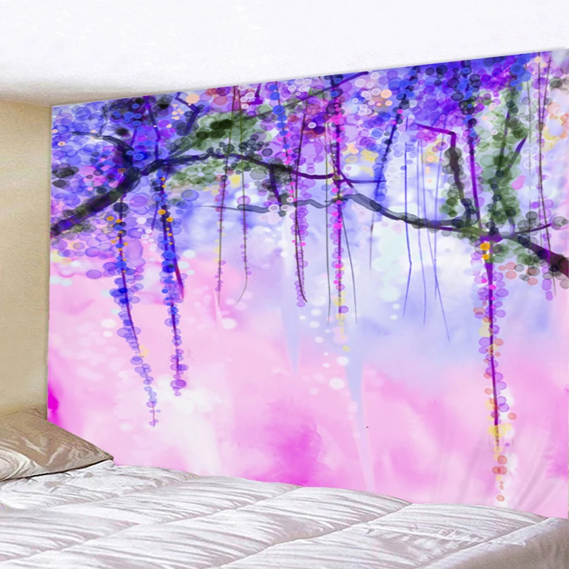 

Romantic Purple Crystal Vine Plant Polyester Wall Hanging Tassel Indian Toalla Mandala Tapestry Boho Yoga Matt Table Cloth