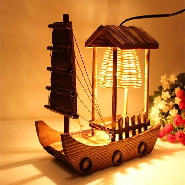 Wooden sailboat lamp creative wooden hut smooth sailing ...
