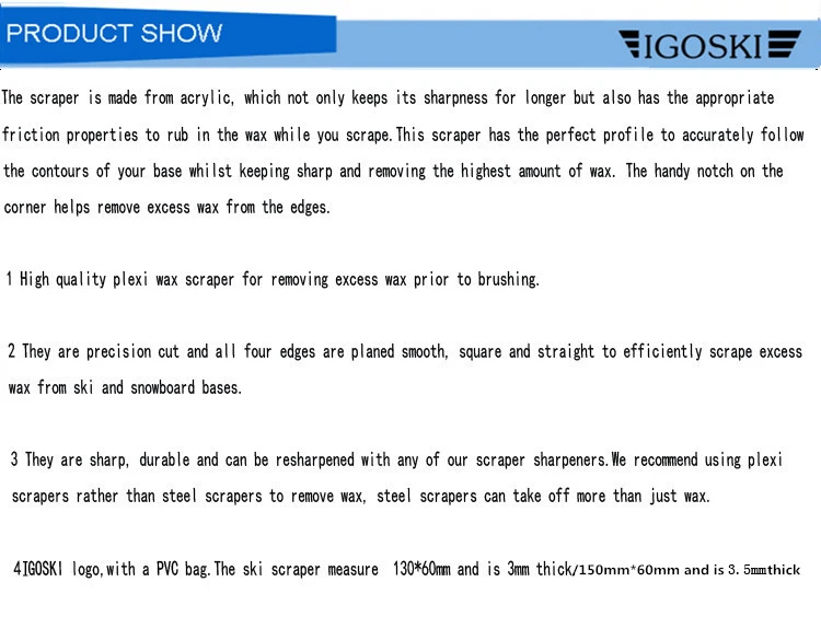 IGOSKI лыжный скребок для удаления парафина для удаления лишнего воска с лыж и сноубордов тюнинг Сноубординг Plexi remover