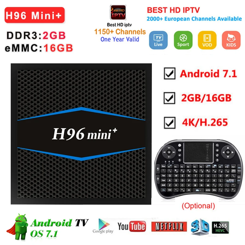 

H96 mini plus Android 7.1 Smart TV Box Amlogic S905W Quad Core 2GB 16GB 2.4G WiFi Media Player iptv subscription set top tv box