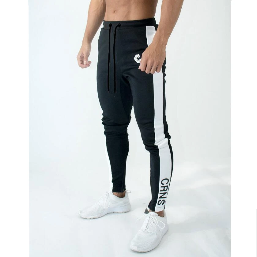 Мужские полосатые спортивные штаны для бега, уличная одежда из хлопка размера плюс, мужские брюки для бега, фитнеса - Цвет: black