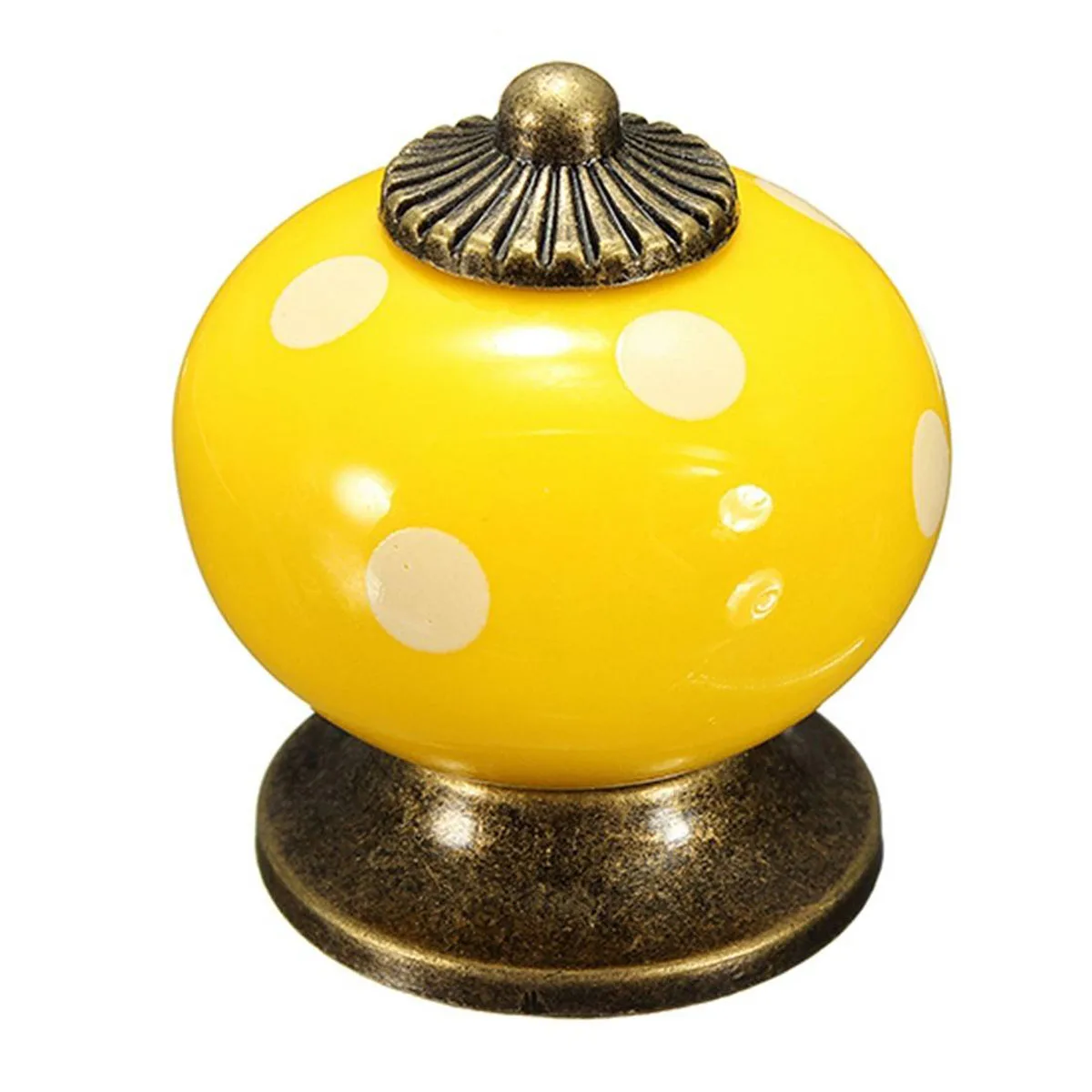 

10pcs Retro Polka Dot Ceramic Door Knob Cabinet Cupboard Drawer Locker Handles Yellow