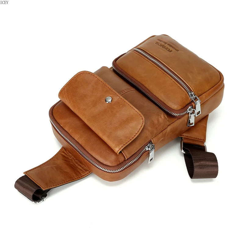 

ICEV Men's Shoulder Bag Vintage Men Crossbody Bag Men Chest Bags Casual Fashion Simple Genuine Leather Men Messenger Bag Bolsas