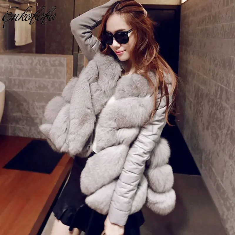 

2018 New Autumn Winter Women Faux Fur Coat Skirt Style Fashion Long Sleeve Leather Jacket Thick Warm Fox Fur Coats S-4XL