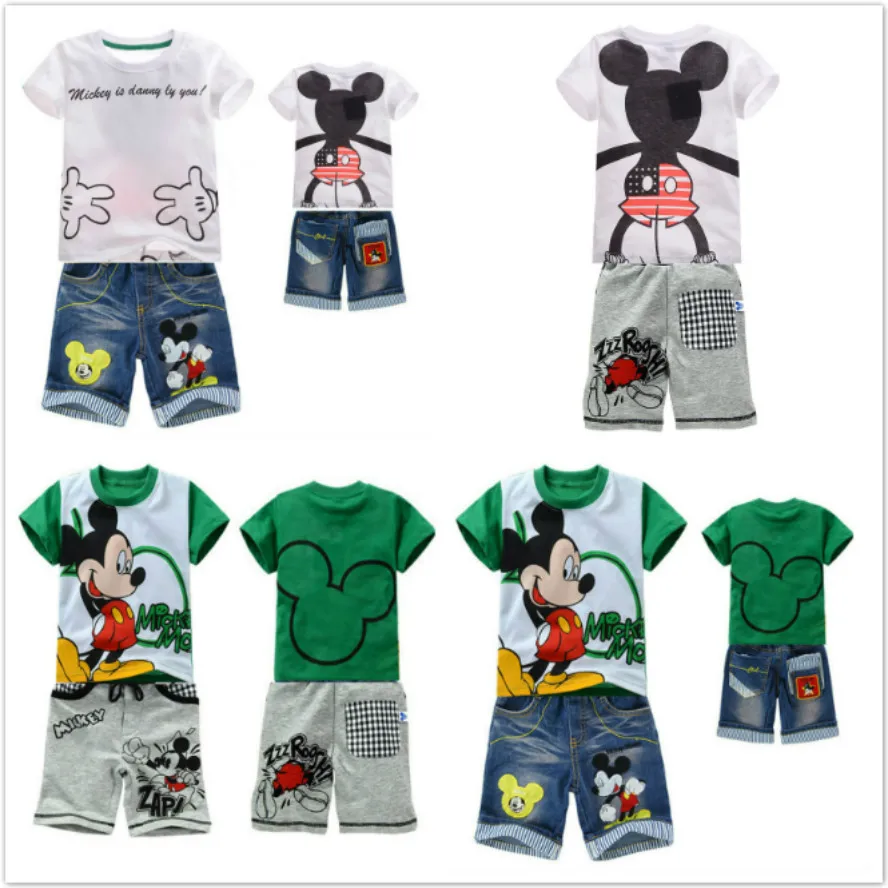 

New Summer Baby Girls Clothes Sets Mickey T-Shirt+ Jeans/Pants 2Pcs/Set Short Sleeve Children Clothing Suits Cotton Girls Wear